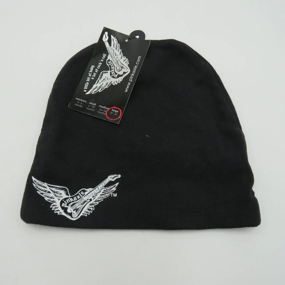 Pinkaxle Hat Black Toddler Beanie White‎  Guitar Wings Design Large 2T 4T New